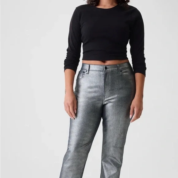 High Rise Metallic '90s Straight Jeans - Picture 5 of 7